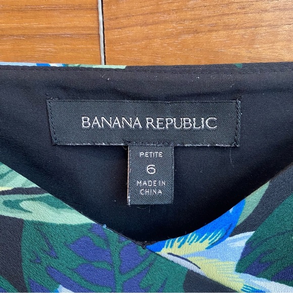 Banana Republic Black Strappy Blue Floral Asymmetrical Dress, Size 6 Petite - Picture 9 of 14